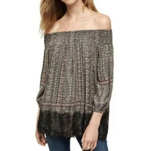 Anthropologie Geometric 3/4‎ Sleeve Boho Off Shoulder Tunic Top S